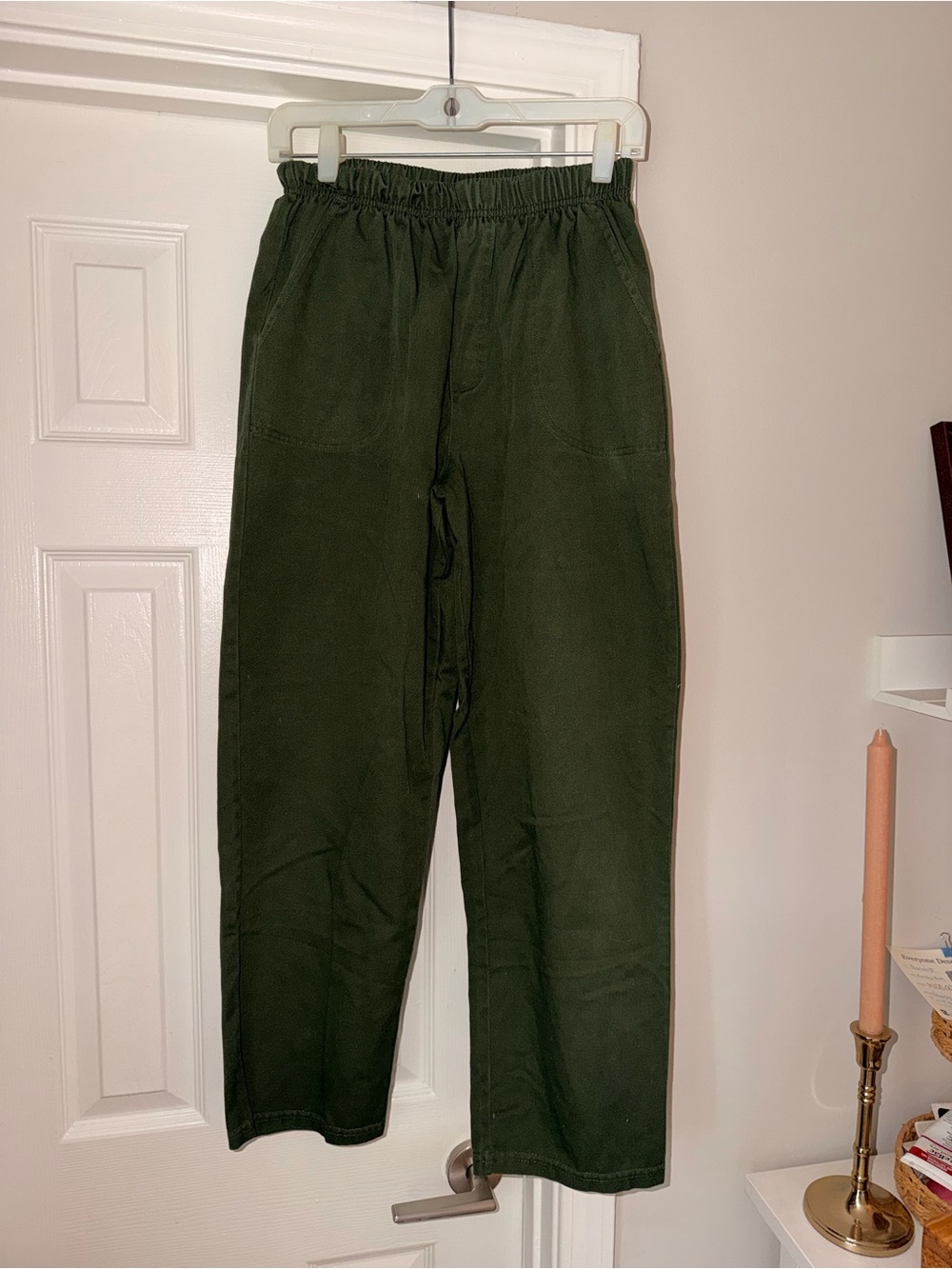 White Stag womens Dark Olive Elastic-Waist Casual gorpcore camping pants
